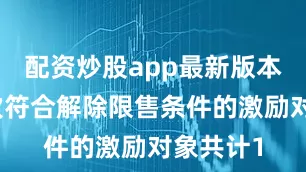 配资炒股app最新版本公司本次符合解除限售条件的激励对象共计1